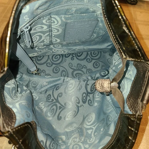 Brighton Cher Olive Green Croc Patent Leather Large Hobo Shoulder Bag. - Picture 3 of 8